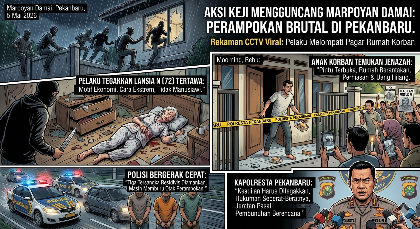 Komplotan Perampok Sadis Habisi Nyawa Lansia di Marpoyan Damai, Pekanbaru